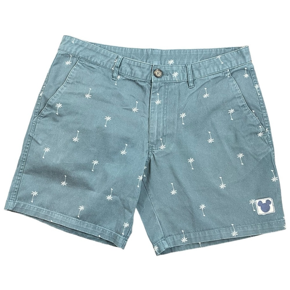 Junk Food x Disney Men’s Gray/Blue Mickey Mouse Palm Tree Flat Front Shorts Sz M